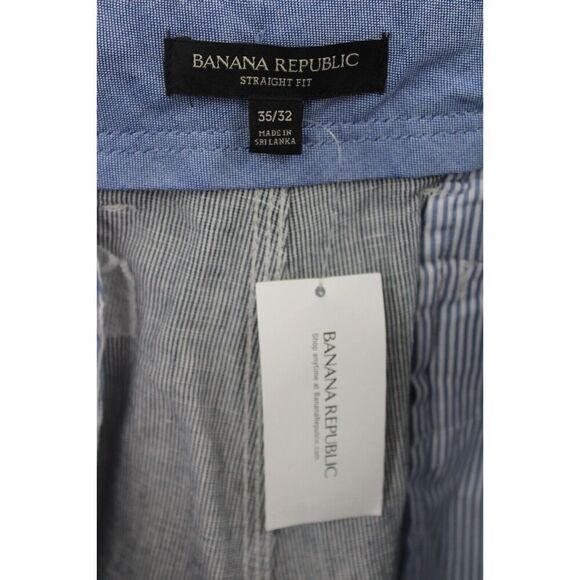 Banana Republic Straight Fit Trousers Navy White Pin Stripe 35x32 NWT - Picture 8 of 10